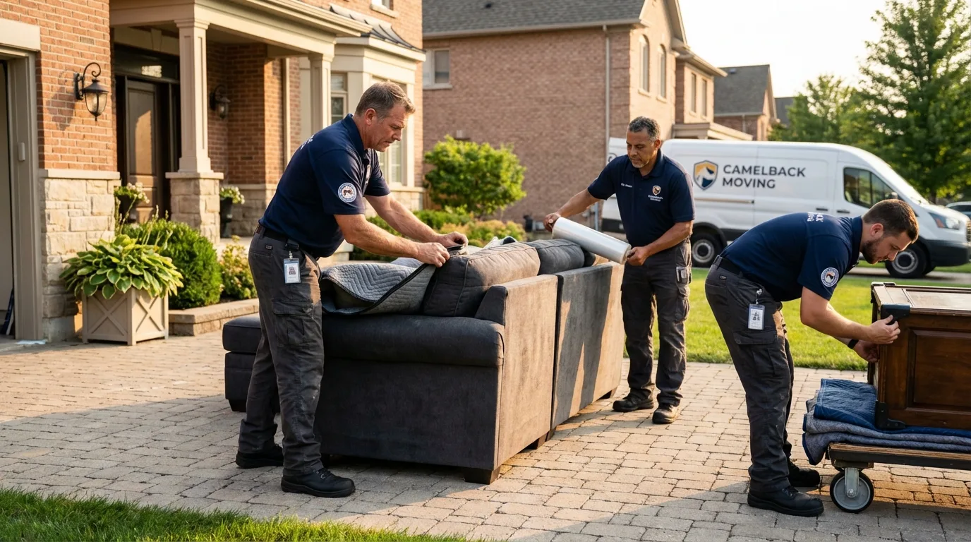 Large estate moving crew wrapping furniture in Holyoke, MA